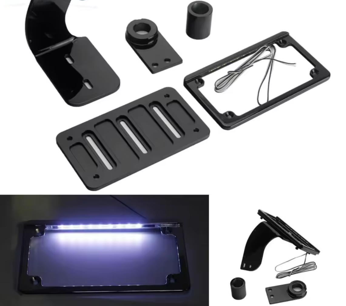 Motorcycle Side Mount License Plate Bracket Holders W/ LED Light Flat Frame For Harley M8 Softail Low Rider ST FXLRST